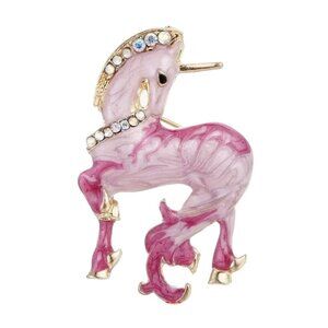 Unicorn Rhinestone Brooch Pink & Gold Enamel